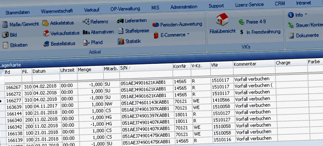 Warenwirtschaftssystem Orgasoft.NET - Modul Artikel-Lagerkarte