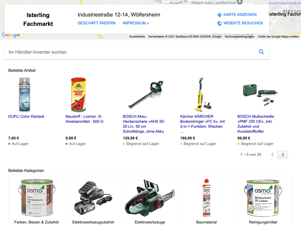 Artikelpräsentation auf Google Shopping Google Shopping Profil Baumarkt